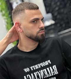 Къса прическа с фейд и брада